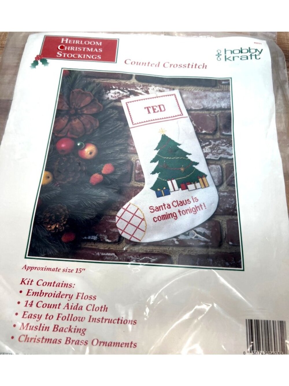 Christmas Stocking Crossstitch Kit Ted Santa Claus Embroidery Floss With Charms